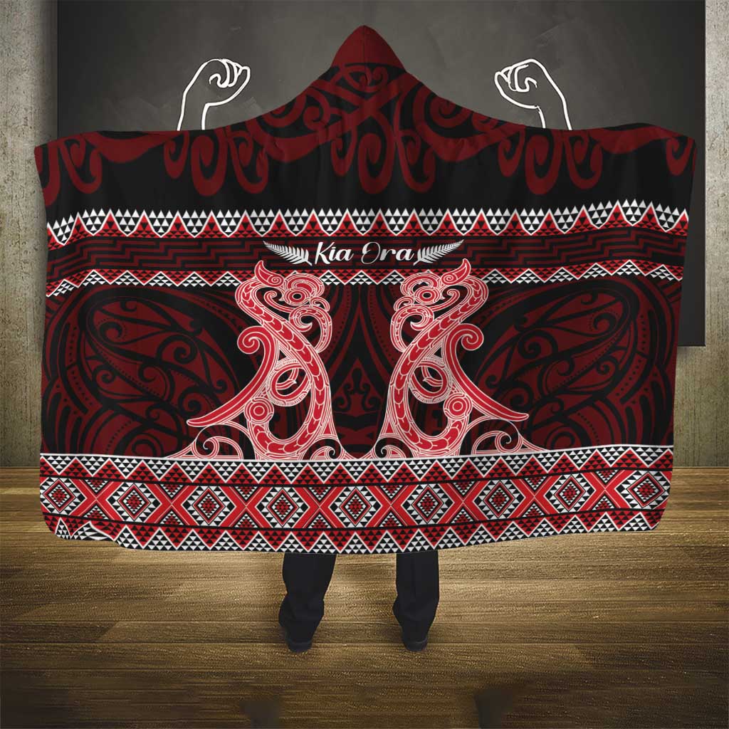 Kia Ora New Zealand Hooded Blanket Maori Language Week Whero Taniko Motif LT14 - Polynesian Pride