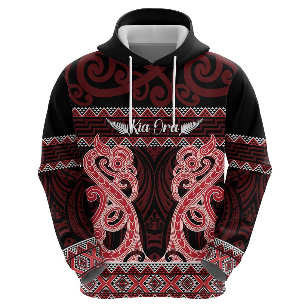 Kia Ora New Zealand Hoodie Maori Language Week Whero Taniko Motif - Polynesian Pride