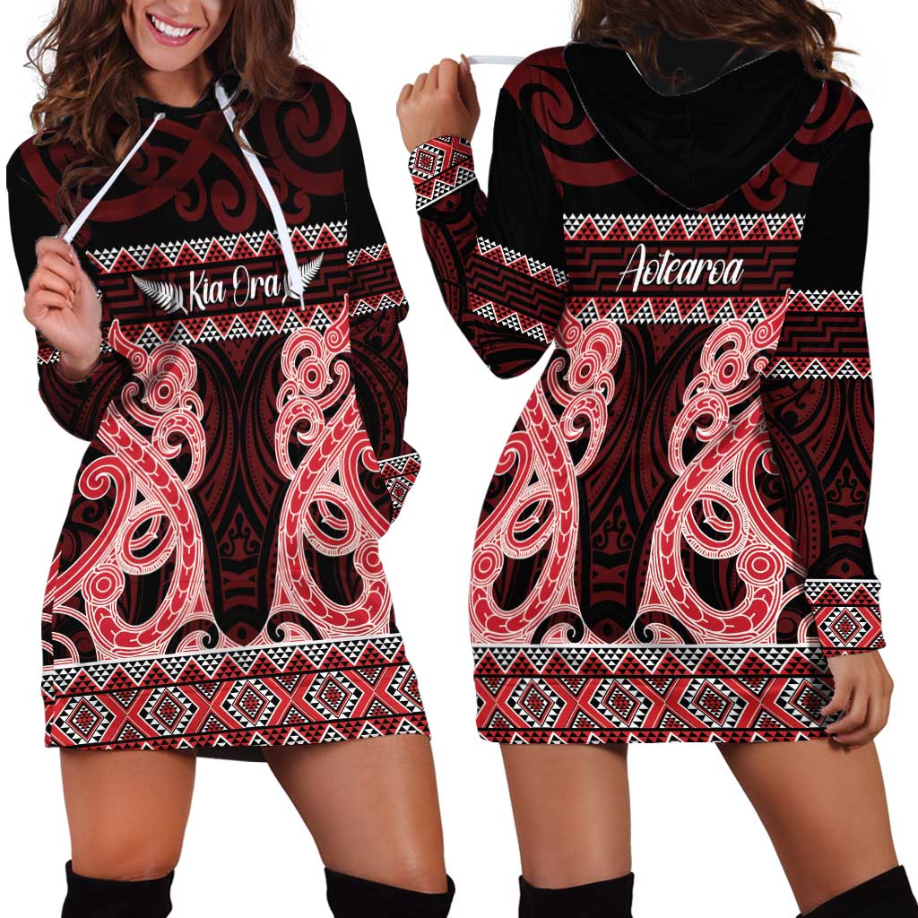 Kia Ora New Zealand Hoodie Dress Maori Language Week Whero Taniko Motif LT14 - Polynesian Pride