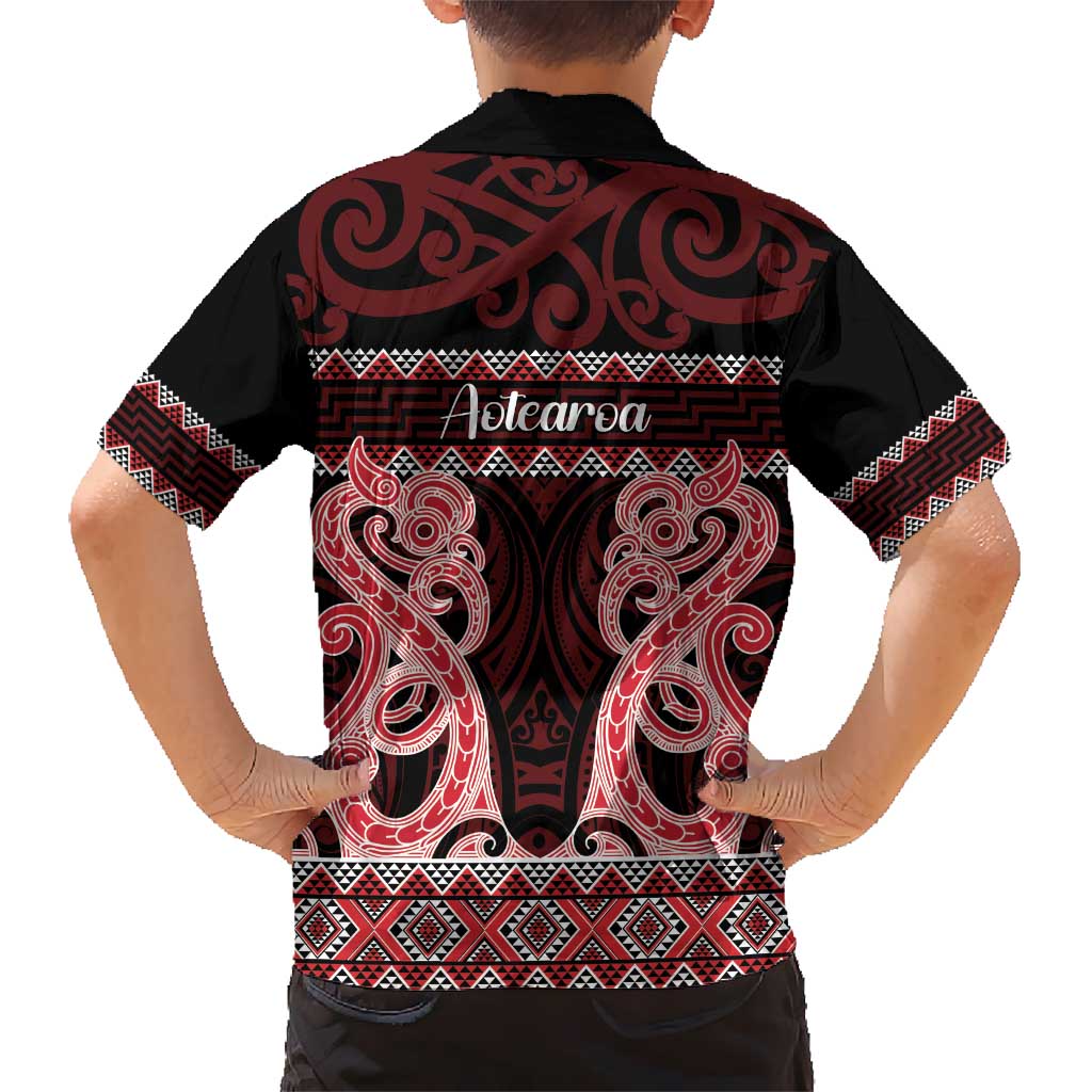 Kia Ora New Zealand Kid Hawaiian Shirt Maori Language Week Whero Taniko Motif LT14 - Polynesian Pride