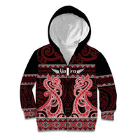 Kia Ora New Zealand Kid Hoodie Maori Language Week Whero Taniko Motif LT14 Zip Hoodie Red - Polynesian Pride