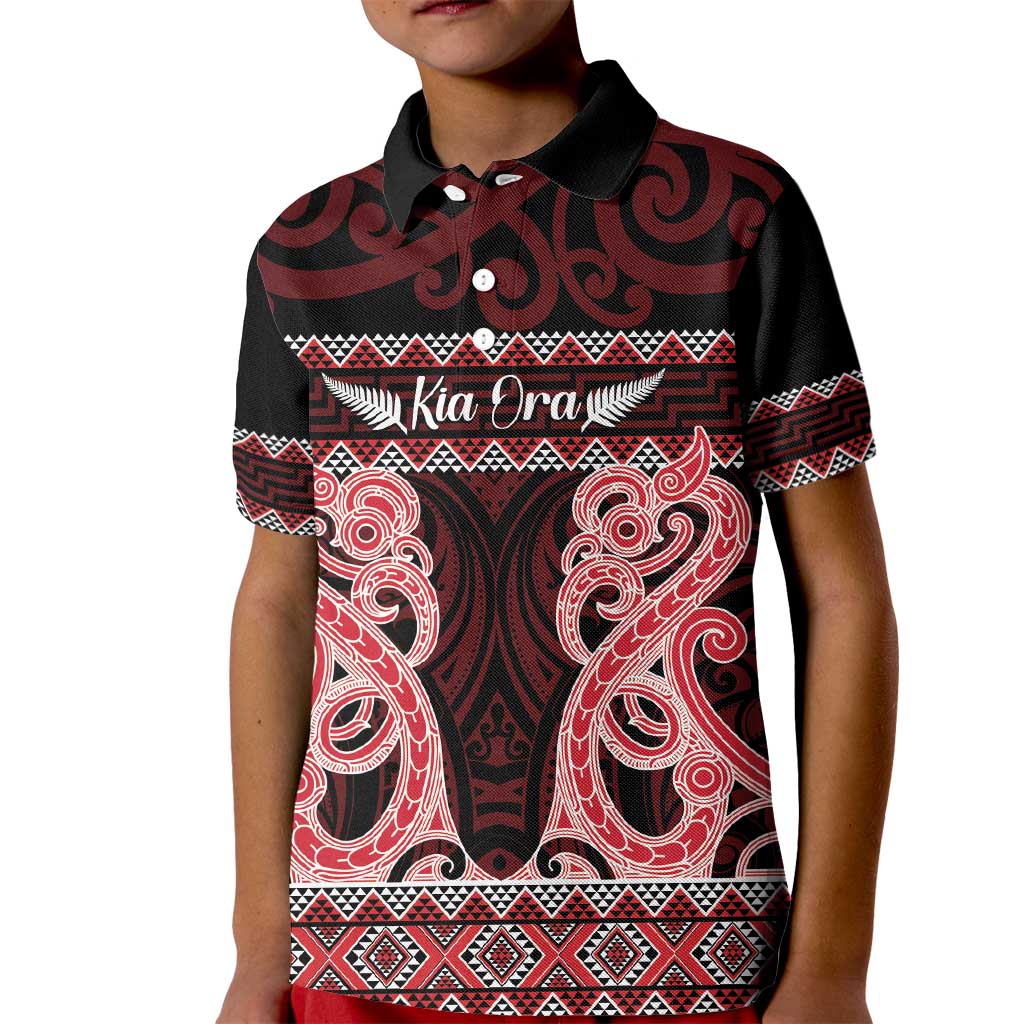 Kia Ora New Zealand Kid Polo Shirt Maori Language Week Whero Taniko Motif LT14 Kid Red - Polynesian Pride