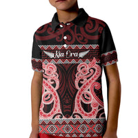 Kia Ora New Zealand Kid Polo Shirt Maori Language Week Whero Taniko Motif LT14 Kid Red - Polynesian Pride