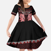 Kia Ora New Zealand Kid Short Sleeve Dress Maori Language Week Whero Taniko Motif LT14 KID Red - Polynesian Pride