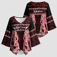 Kia Ora New Zealand Kimono Sleeve Blouse Maori Language Week Whero Taniko Motif LT14 - Polynesian Pride