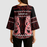 Kia Ora New Zealand Kimono Sleeve Blouse Maori Language Week Whero Taniko Motif LT14 - Polynesian Pride