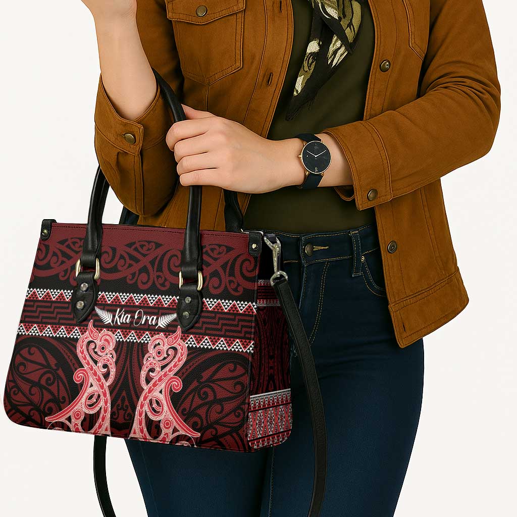 Kia Ora New Zealand Leather Bag Maori Language Week Whero Taniko Motif - Polynesian Pride