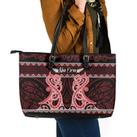 Kia Ora New Zealand Leather Tote Bag Maori Language Week Whero Taniko Motif LT14 - Polynesian Pride