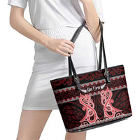 Kia Ora New Zealand Leather Tote Bag Maori Language Week Whero Taniko Motif LT14 - Polynesian Pride