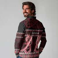 Kia Ora New Zealand Long Sleeve Polo Shirt Maori Language Week Whero Taniko Motif LT14 - Polynesian Pride