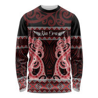 Kia Ora New Zealand Long Sleeve Shirt Maori Language Week Whero Taniko Motif LT14 Unisex Red - Polynesian Pride