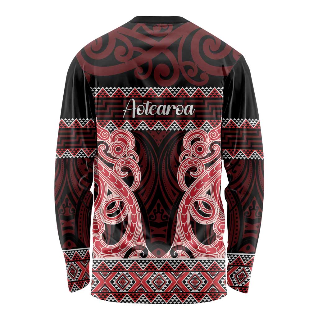 Kia Ora New Zealand Long Sleeve Shirt Maori Language Week Whero Taniko Motif LT14 - Polynesian Pride