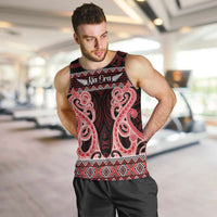 Kia Ora New Zealand Men Tank Top Maori Language Week Whero Taniko Motif LT14 Red - Polynesian Pride