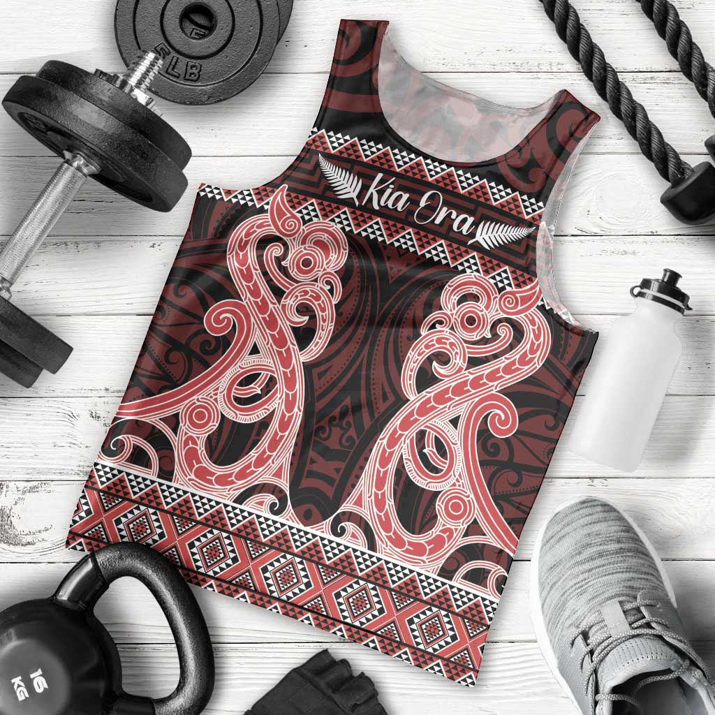 Kia Ora New Zealand Men Tank Top Maori Language Week Whero Taniko Motif LT14 - Polynesian Pride