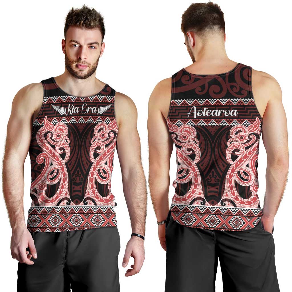 Kia Ora New Zealand Men Tank Top Maori Language Week Whero Taniko Motif LT14 - Polynesian Pride