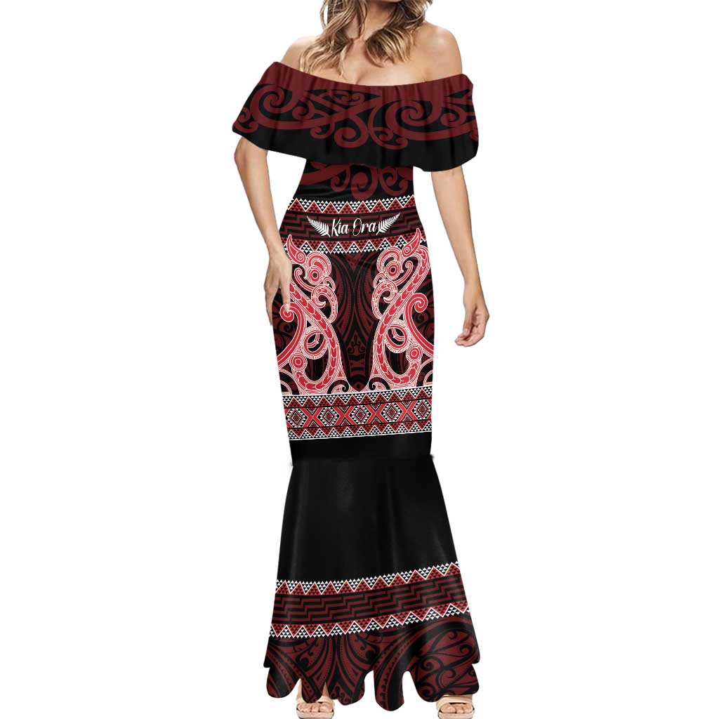 Kia Ora New Zealand Mermaid Dress Maori Language Week Whero Taniko Motif LT14 - Polynesian Pride