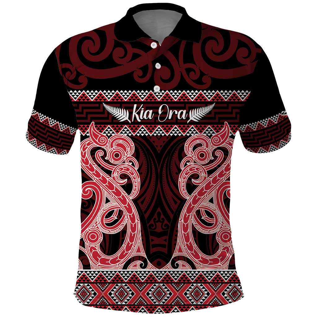 Kia Ora New Zealand Polo Shirt Maori Language Week Whero Taniko Motif LT14 Red - Polynesian Pride