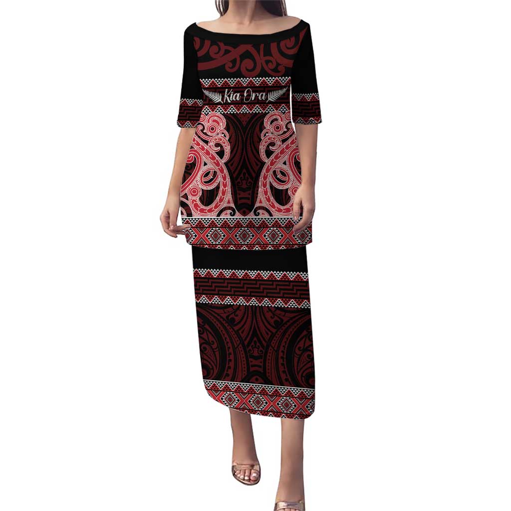 Kia Ora New Zealand Puletasi Maori Language Week Whero Taniko Motif - Polynesian Pride
