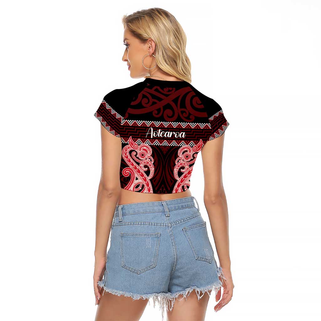 Kia Ora New Zealand Raglan Cropped T Shirt Maori Language Week Whero Taniko Motif LT14 - Polynesian Pride