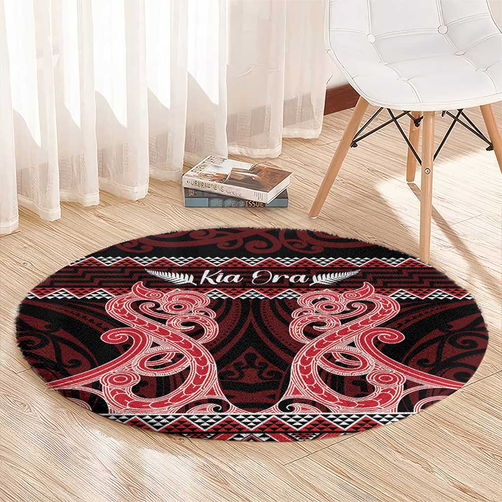 Kia Ora New Zealand Round Carpet Maori Language Week Whero Taniko Motif - Polynesian Pride