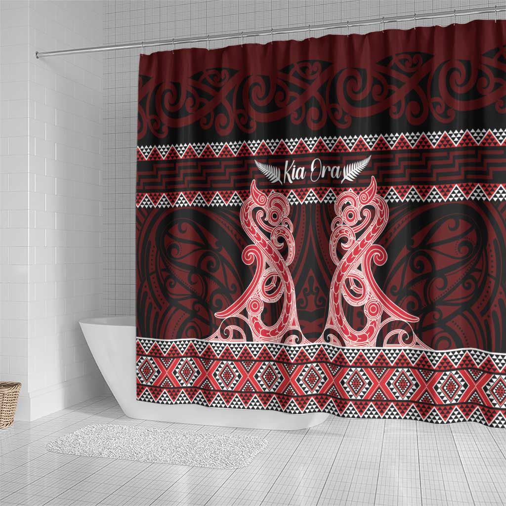 Kia Ora New Zealand Shower Curtain Maori Language Week Whero Taniko Motif LT14 - Polynesian Pride