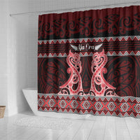 Kia Ora New Zealand Shower Curtain Maori Language Week Whero Taniko Motif LT14 - Polynesian Pride