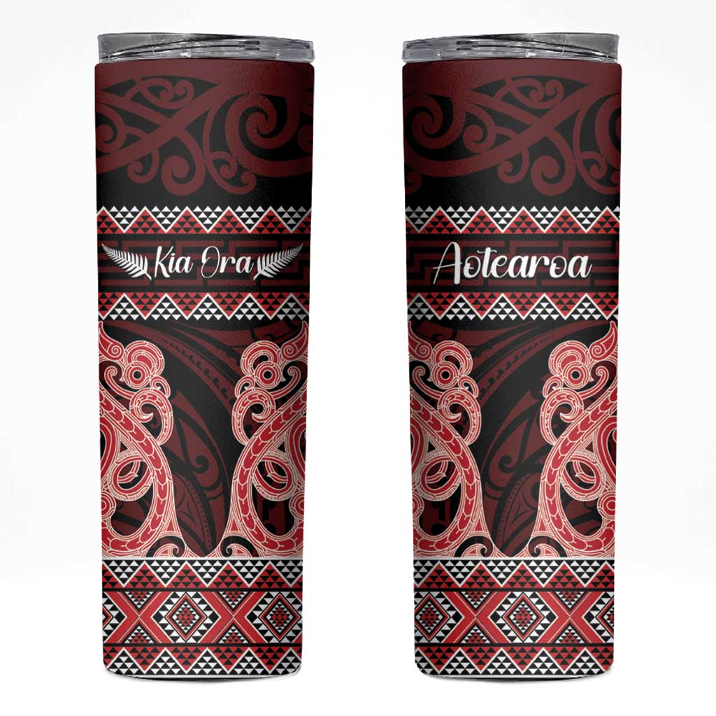 Kia Ora New Zealand Skinny Tumbler Maori Language Week Whero Taniko Motif LT14 Red - Polynesian Pride