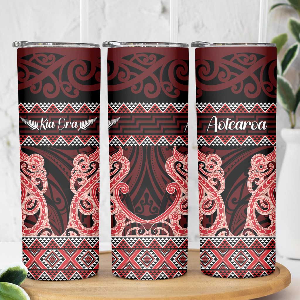 Kia Ora New Zealand Skinny Tumbler Maori Language Week Whero Taniko Motif LT14 - Polynesian Pride