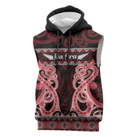 Kia Ora New Zealand Sleeveless Hoodie Maori Language Week Whero Taniko Motif LT14 Red - Polynesian Pride