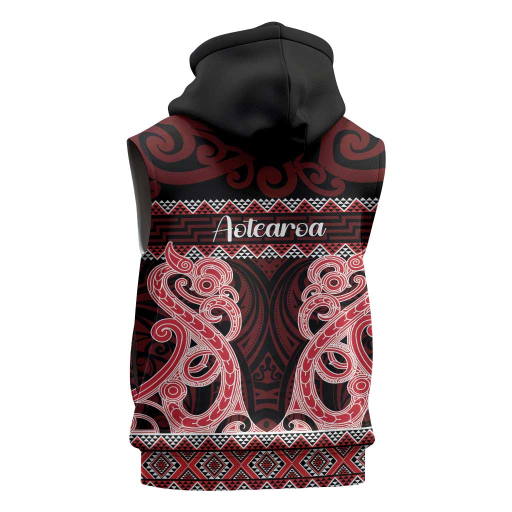 Kia Ora New Zealand Sleeveless Zip Hoodie Maori Language Week Whero Taniko Motif LT14 - Polynesian Pride