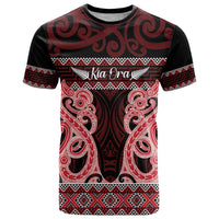 Kia Ora New Zealand T Shirt Maori Language Week Whero Taniko Motif LT14 Red - Polynesian Pride