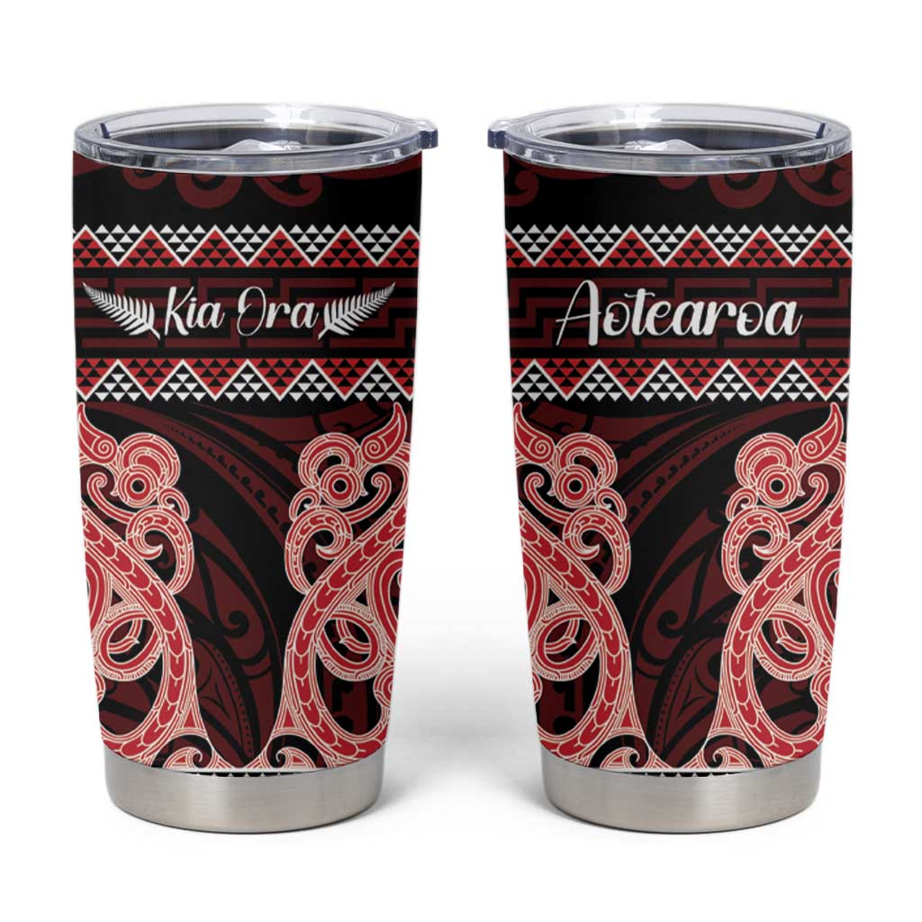 Kia Ora New Zealand Tumbler Cup Maori Language Week Whero Taniko Motif LT14 Red - Polynesian Pride