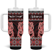 Kia Ora New Zealand Tumbler With Handle Maori Language Week Whero Taniko Motif LT14 One Size: 40 oz Red - Polynesian Pride