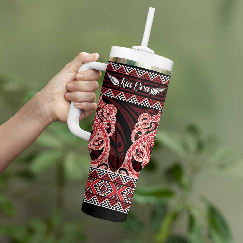 Kia Ora New Zealand Tumbler With Handle Maori Language Week Whero Taniko Motif LT14 - Polynesian Pride