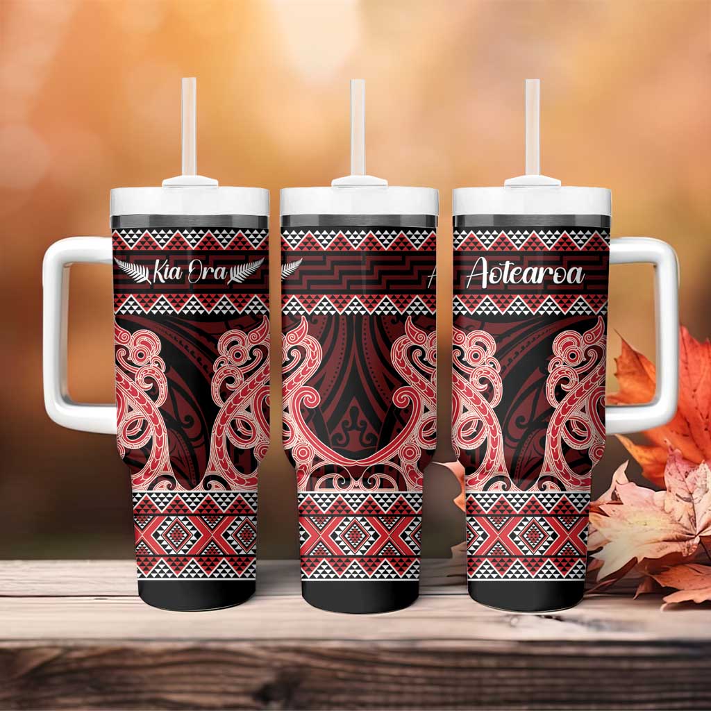 Kia Ora New Zealand Tumbler With Handle Maori Language Week Whero Taniko Motif LT14 - Polynesian Pride