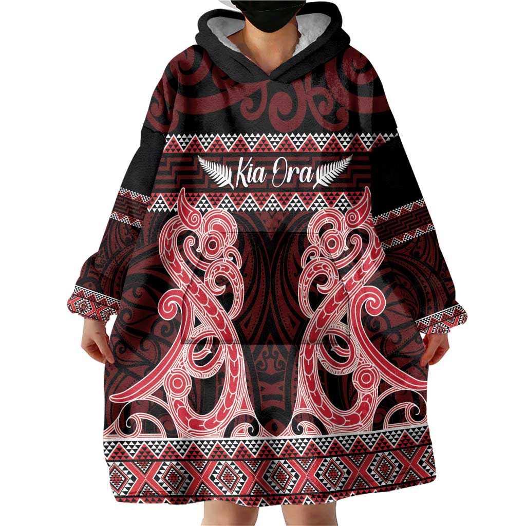 Kia Ora New Zealand Wearable Blanket Hoodie Maori Language Week Whero Taniko Motif LT14 - Polynesian Pride