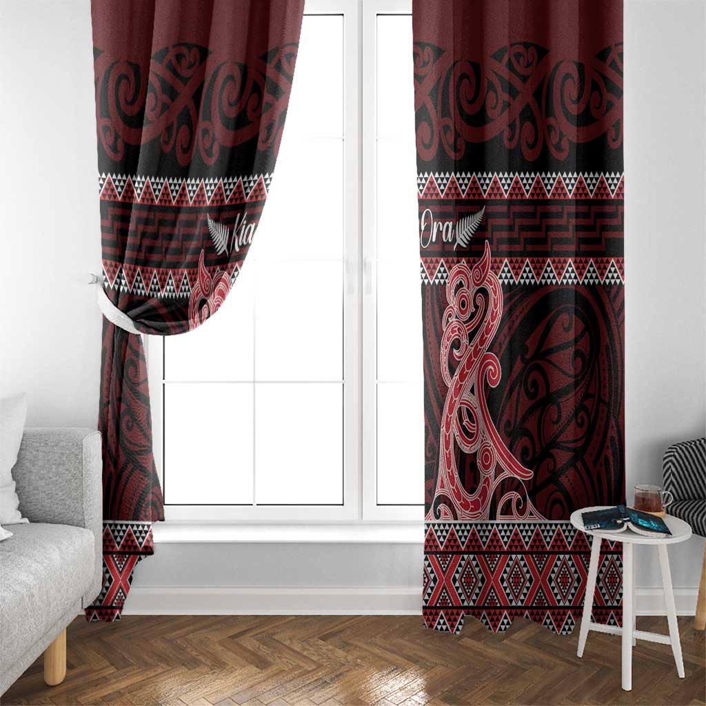 Kia Ora New Zealand Window Curtain Maori Language Week Whero Taniko Motif - Polynesian Pride