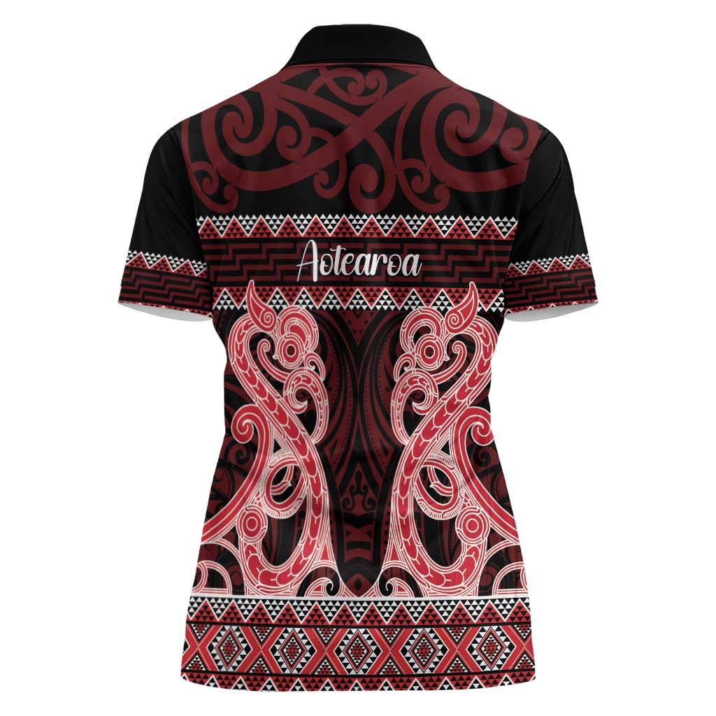 Kia Ora New Zealand Women Polo Shirt Maori Language Week Whero Taniko Motif - Polynesian Pride