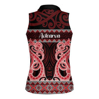 Kia Ora New Zealand Women Sleeveless Polo Shirt Maori Language Week Whero Taniko Motif LT14 - Polynesian Pride
