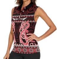 Kia Ora New Zealand Women Sleeveless Polo Shirt Maori Language Week Whero Taniko Motif LT14 - Polynesian Pride