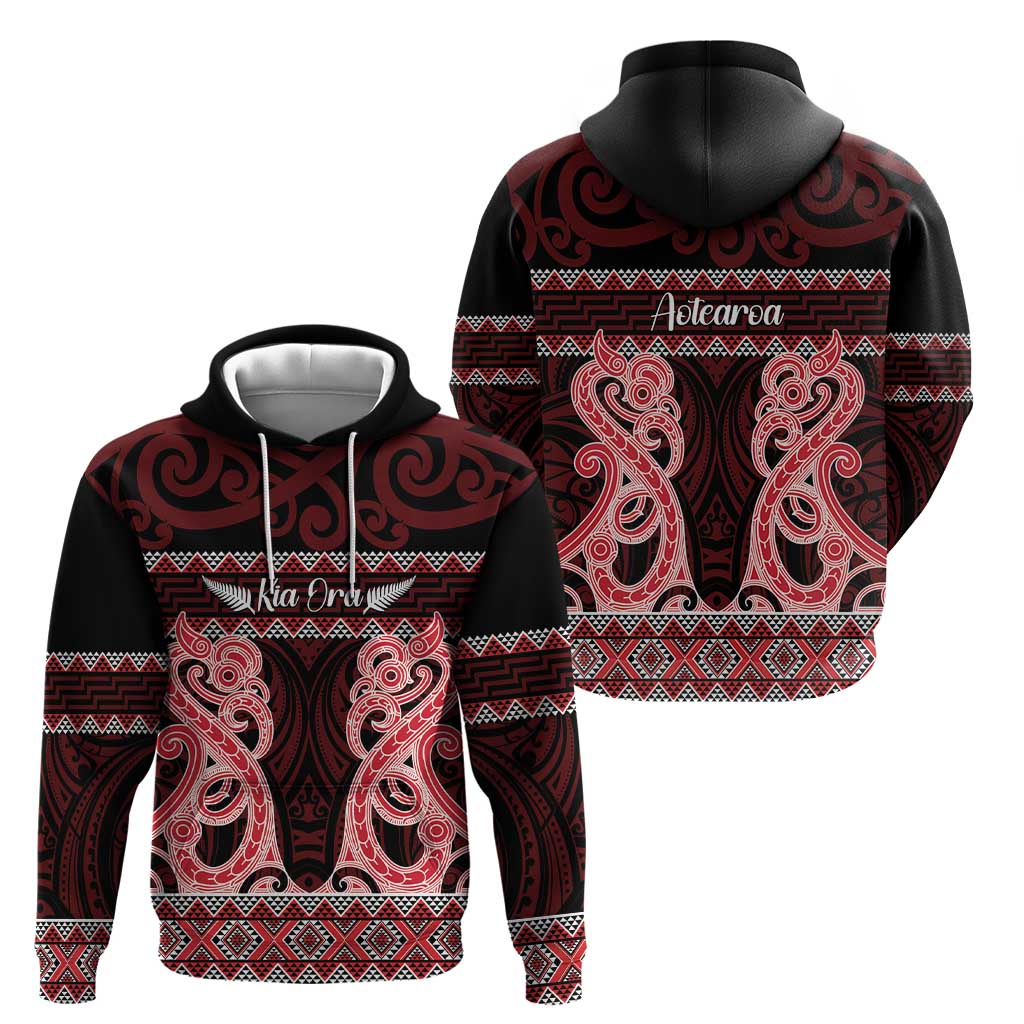 Kia Ora New Zealand Zip Hoodie Maori Language Week Whero Taniko Motif LT14 - Polynesian Pride