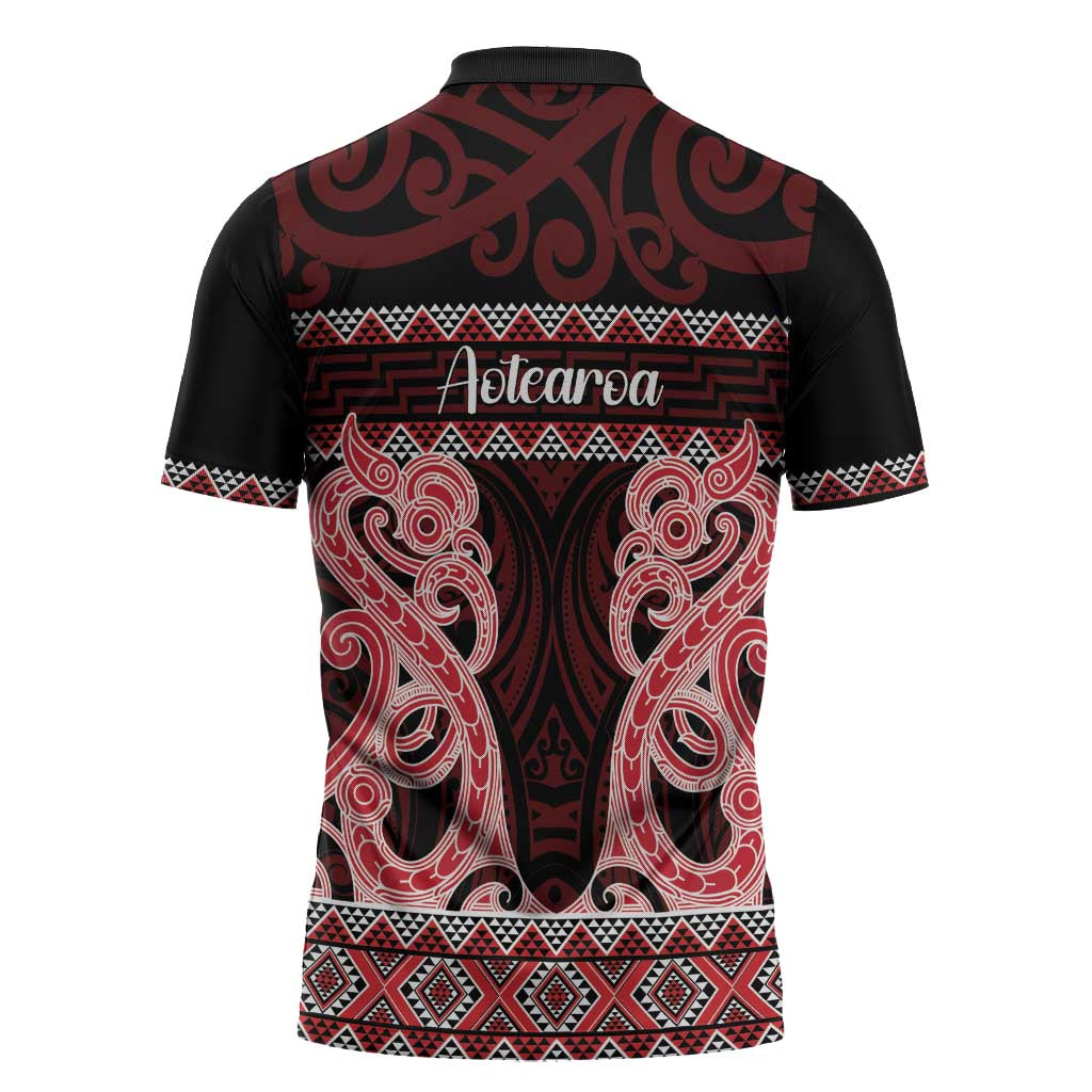Kia Ora New Zealand Zipper Polo Shirt Maori Language Week Whero Taniko Motif LT14 - Polynesian Pride