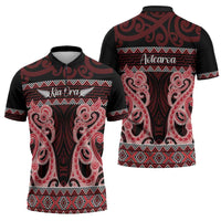 Kia Ora New Zealand Zipper Polo Shirt Maori Language Week Whero Taniko Motif LT14 - Polynesian Pride