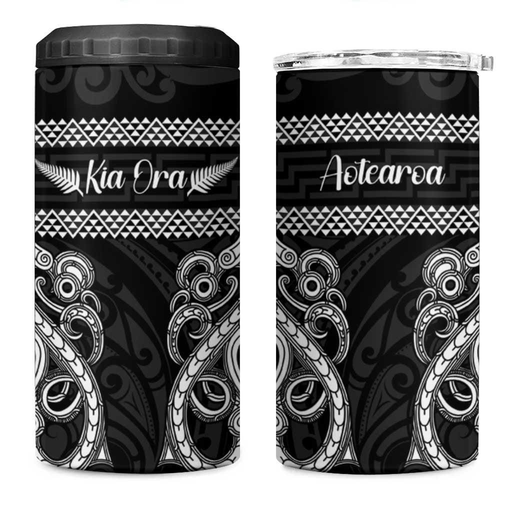 Kia Ora New Zealand 4 in 1 Can Cooler Tumbler Maori Language Week Pango Taniko Motif LT14 One Size: 16 oz Black - Polynesian Pride