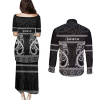 Kia Ora New Zealand Couples Matching Puletasi and Long Sleeve Button Shirt Maori Language Week Pango Taniko Motif LT14 - Polynesian Pride