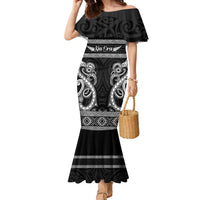 Kia Ora New Zealand Family Matching Mermaid Dress and Hawaiian Shirt Maori Language Week Pango Taniko Motif LT14 Mom's Dress Black - Polynesian Pride