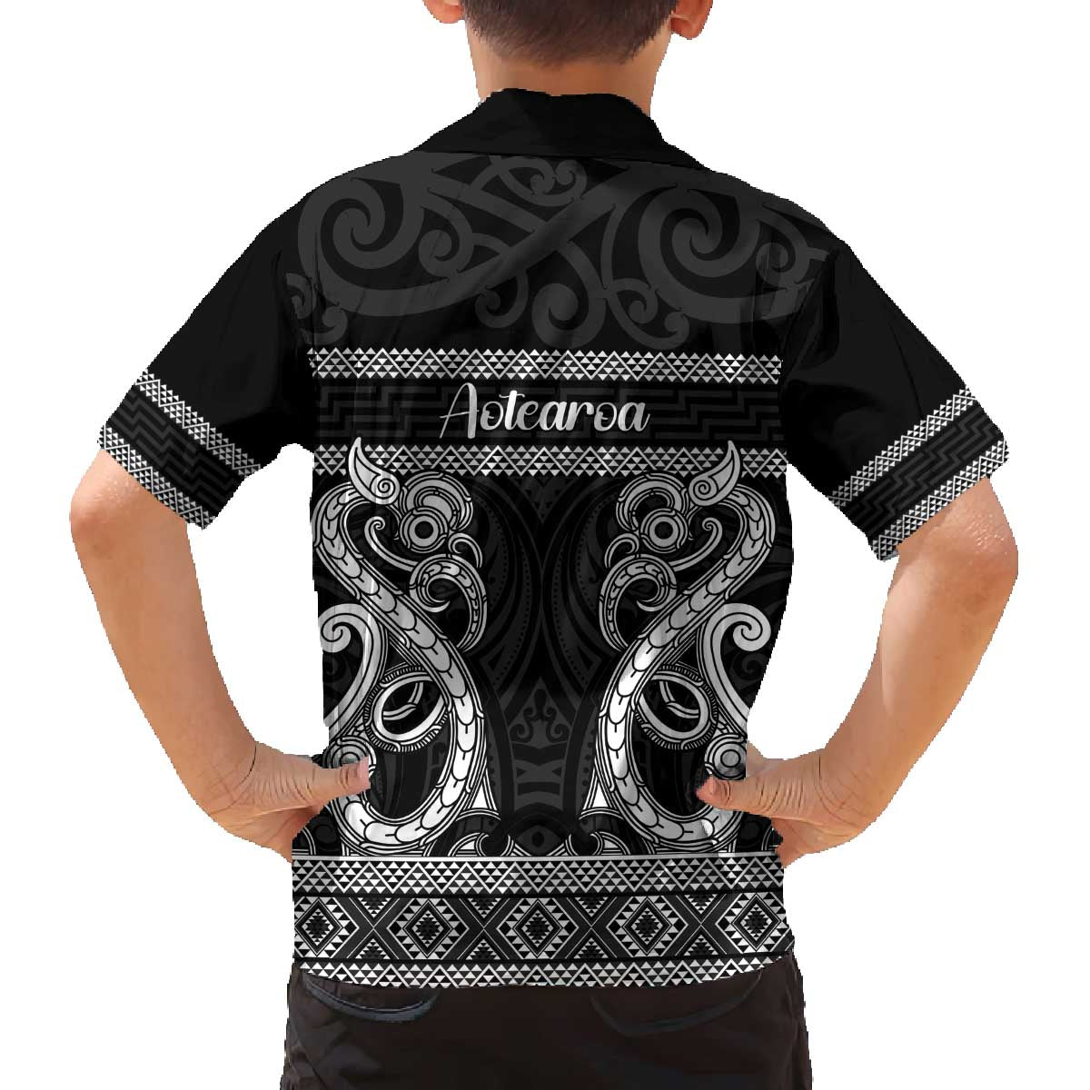 Kia Ora New Zealand Family Matching Off The Shoulder Long Sleeve Dress and Hawaiian Shirt Maori Language Week Pango Taniko Motif LT14 - Polynesian Pride