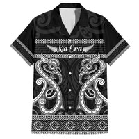 Kia Ora New Zealand Family Matching Off Shoulder Maxi Dress and Hawaiian Shirt Maori Language Week Pango Taniko Motif LT14 Dad's Shirt - Short Sleeve Black - Polynesian Pride
