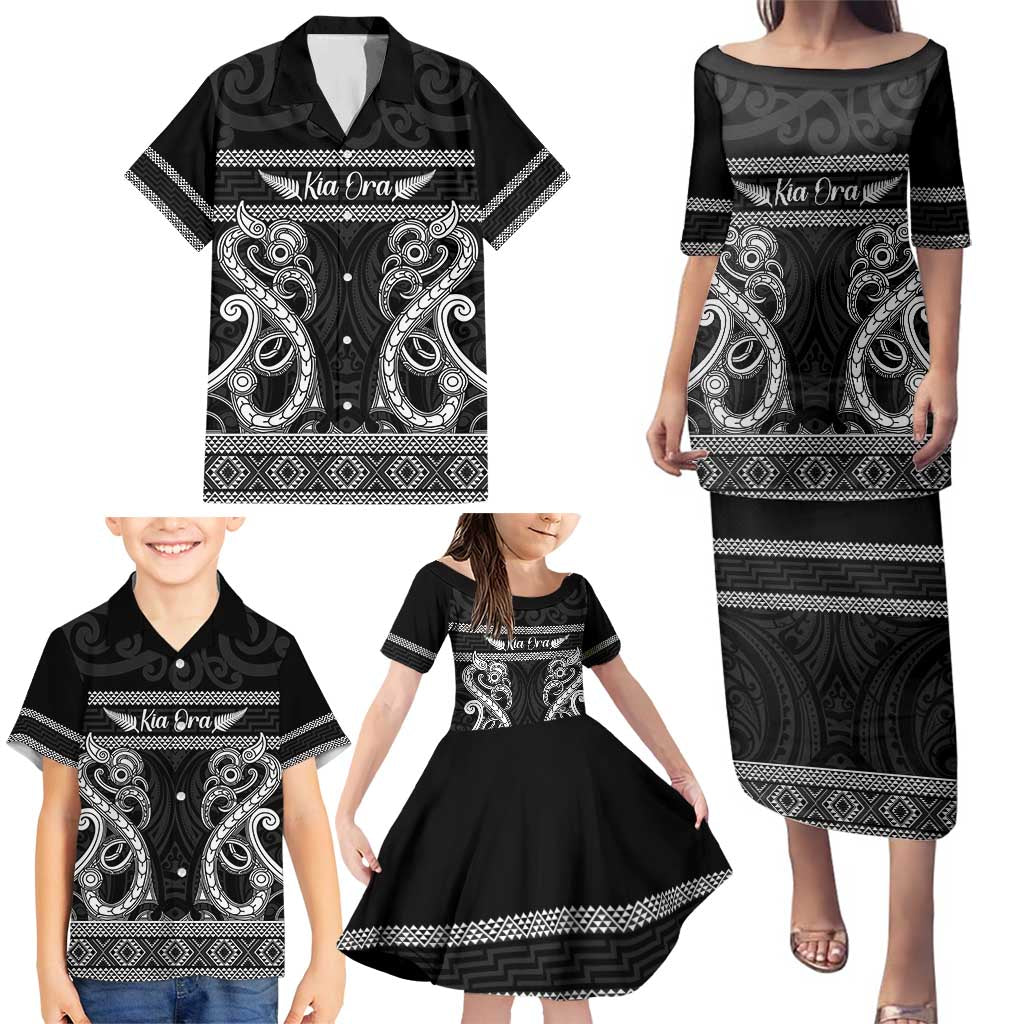 Kia Ora New Zealand Family Matching Puletasi and Hawaiian Shirt Maori Language Week Pango Taniko Motif LT14 - Polynesian Pride