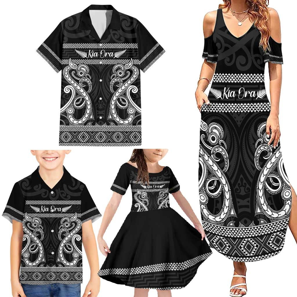 Kia Ora New Zealand Family Matching Summer Maxi Dress and Hawaiian Shirt Maori Language Week Pango Taniko Motif LT14 - Polynesian Pride